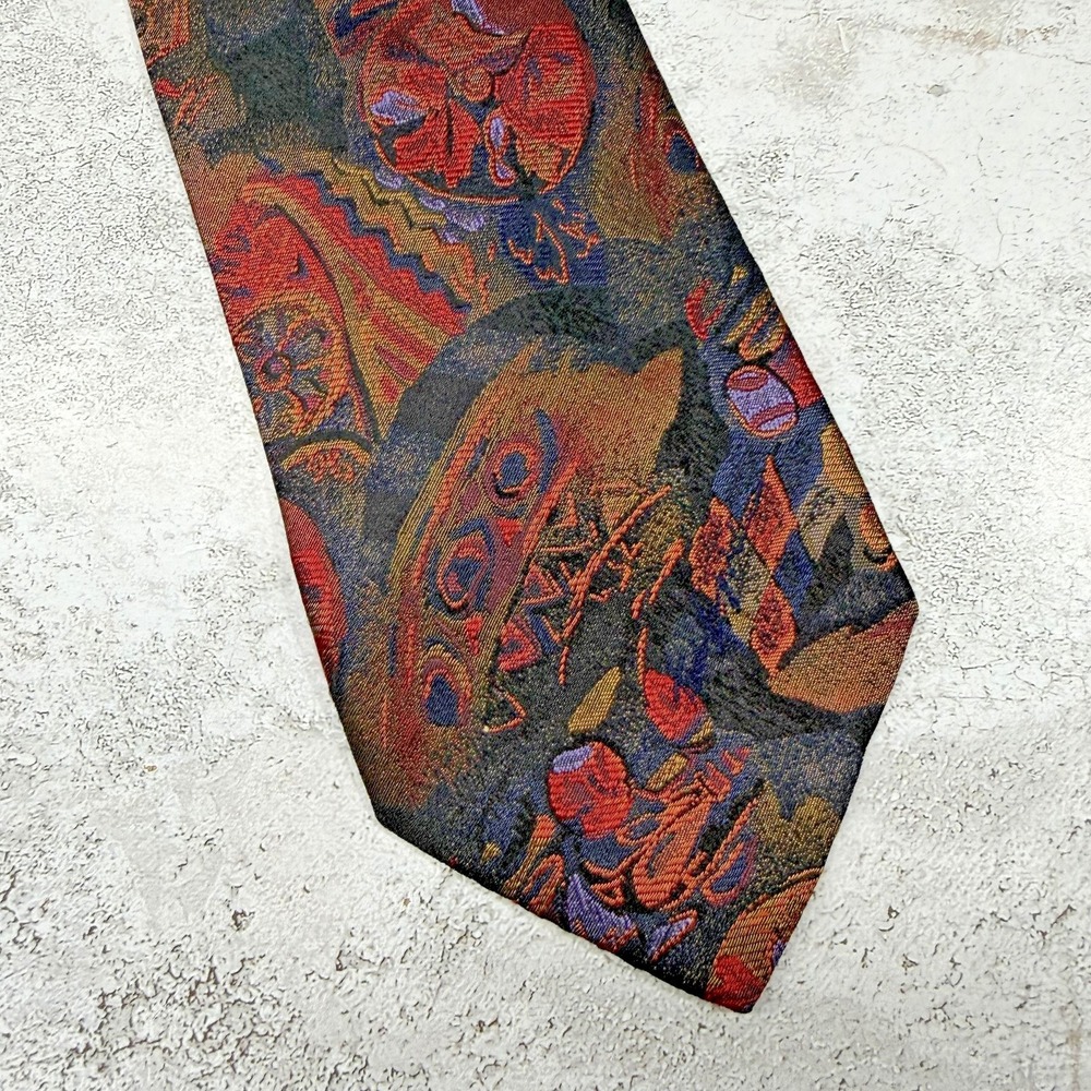 VTG Ted Lapidus Silk Tie Mens One‎ Size Black Paisley Jacquard 100% Silk Necktie